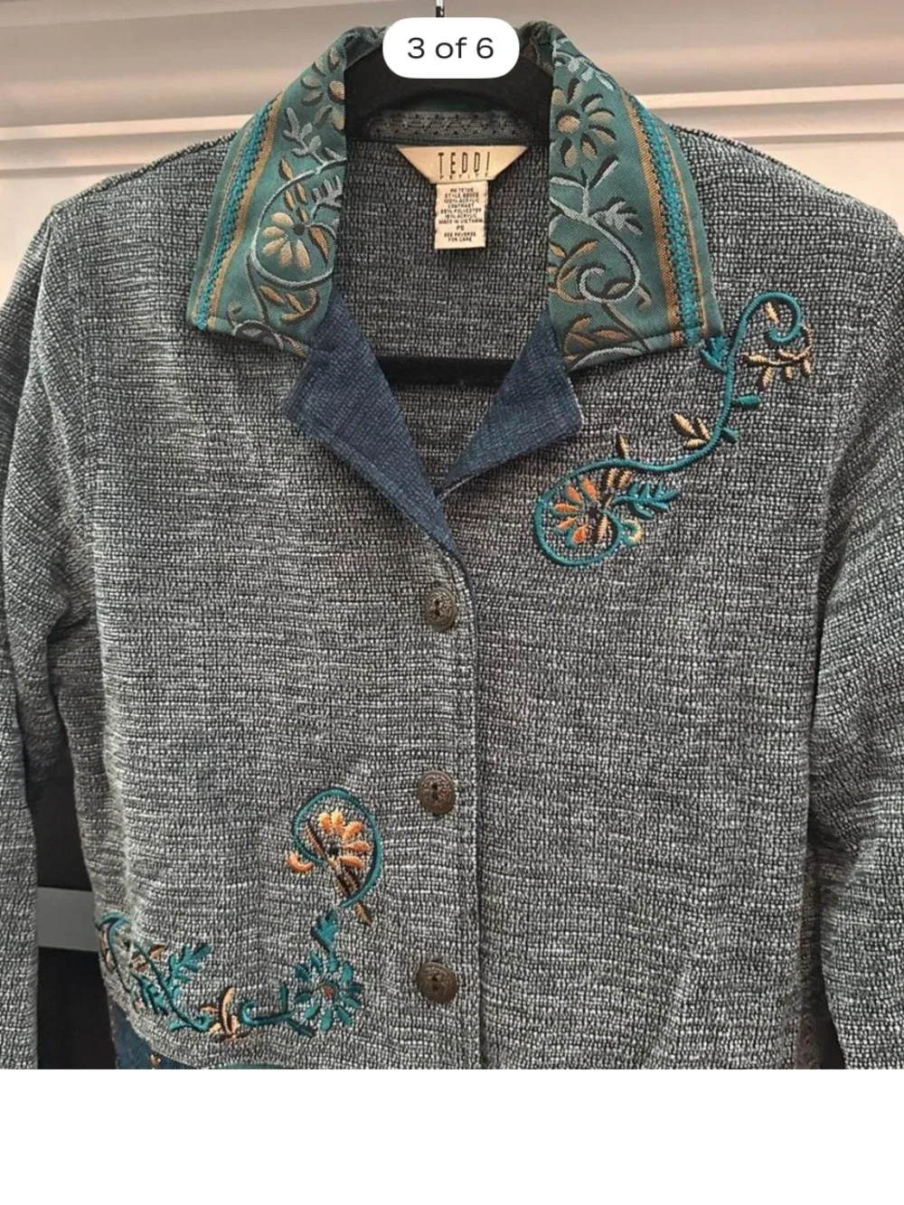 Vintage Teddi blazer jacket patchwork embroidered cottage grandmacore size PS